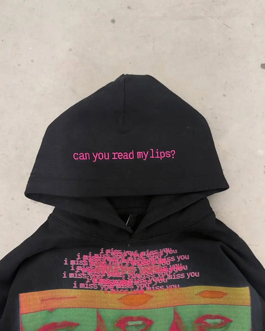 strange hoodie with green lips