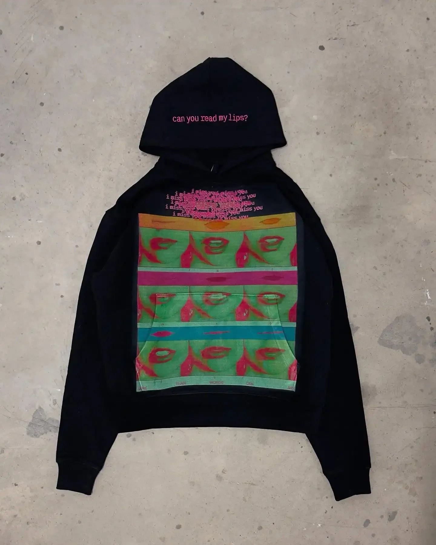 strange hoodie with green lips