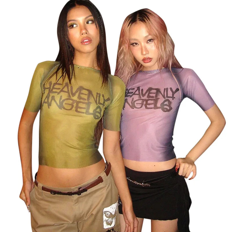 Y2K Letter Print Tops