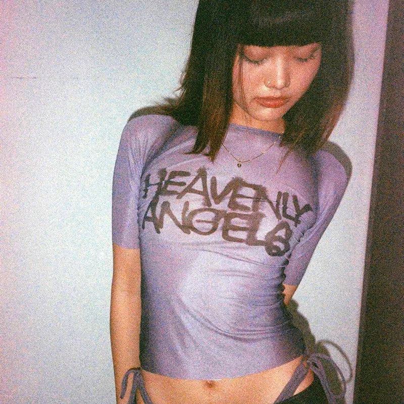 Y2K Letter Print Tops