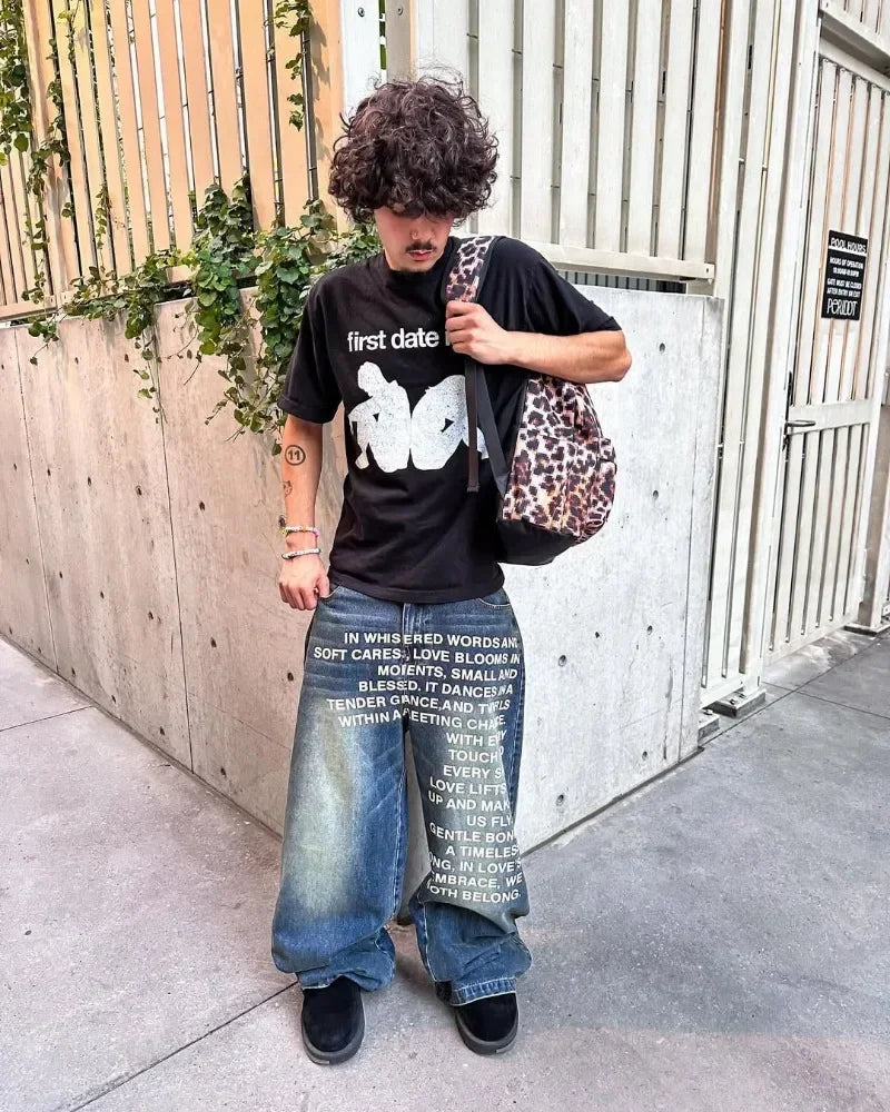 jeans with poetry for peaople,who want to look mysterious